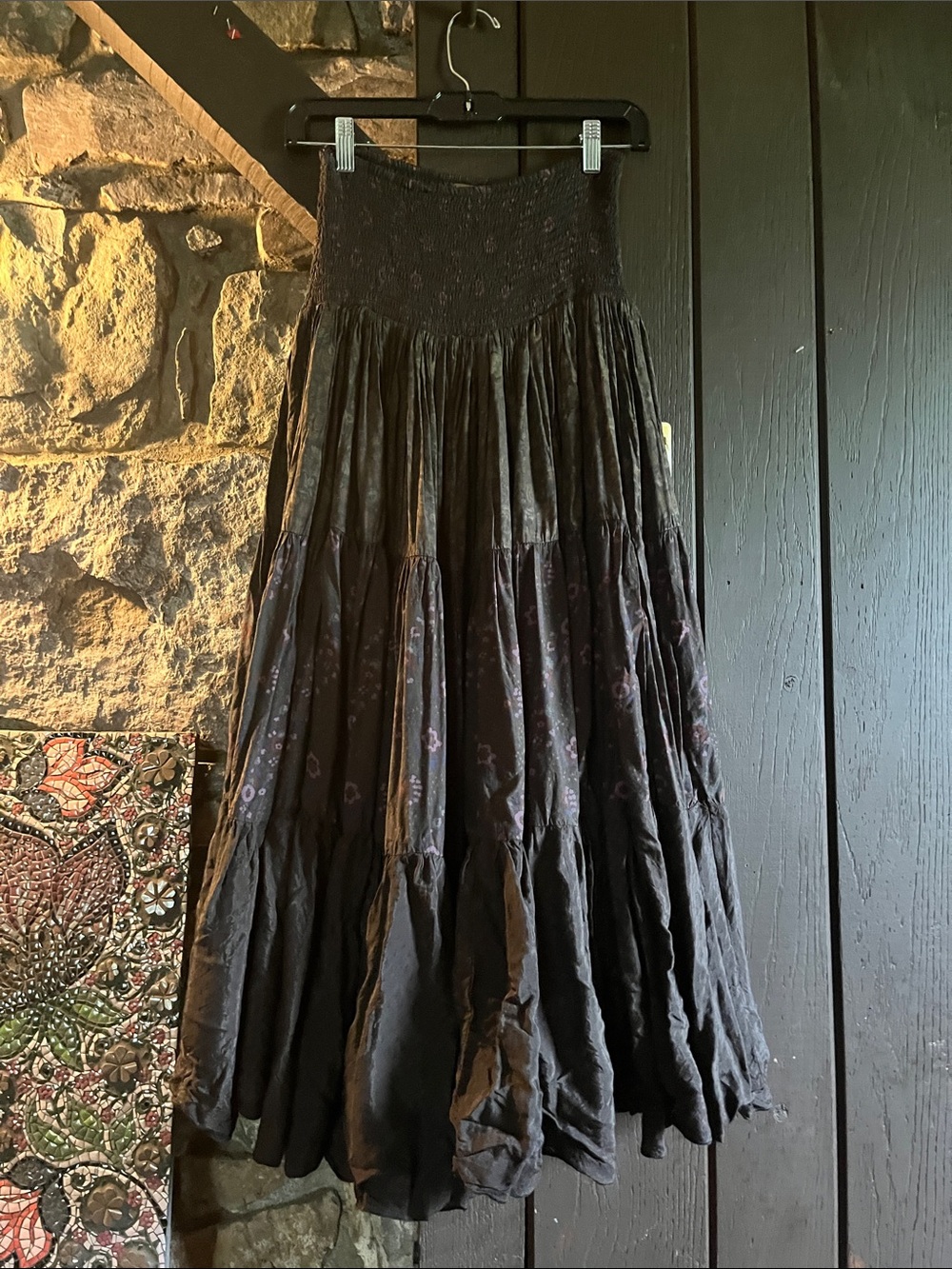 Free People Floral Black Tiered Maxi Skirt! Sz S